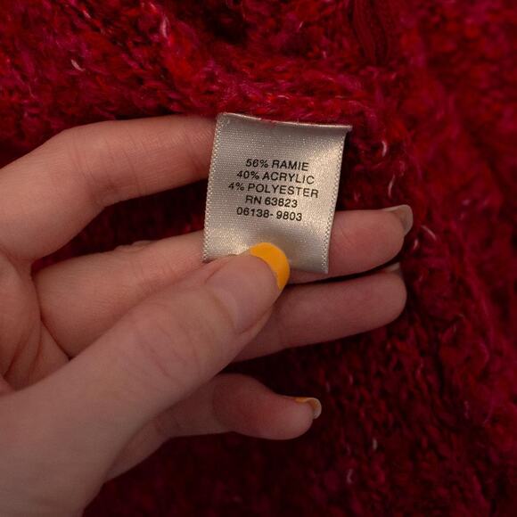 VTG M Mori Girl Fuzzy Sweater Chunky Stitch Dashed Red Pink Christopher & Banks - Picture 7 of 8